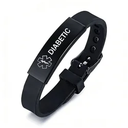 Black Stainless Steel Silicone Medical Alert Bracelet DIABETIC EPILEPSY Disease Bracelets Wristband For Men
