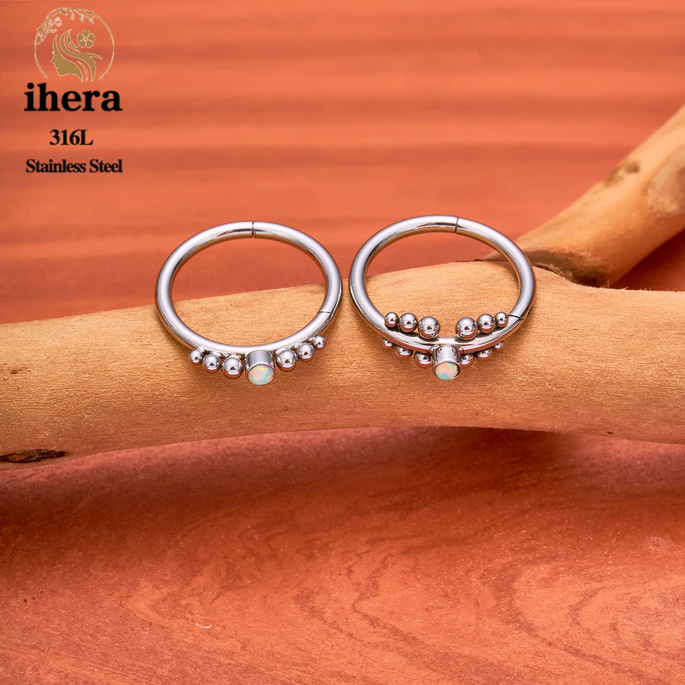 Stainless Steel Round Opal Nose Ring 16/18/20G Septum Clicker Hoop Cartilage Earrings Ear Tragus Conch Helix Piercing Jewelry