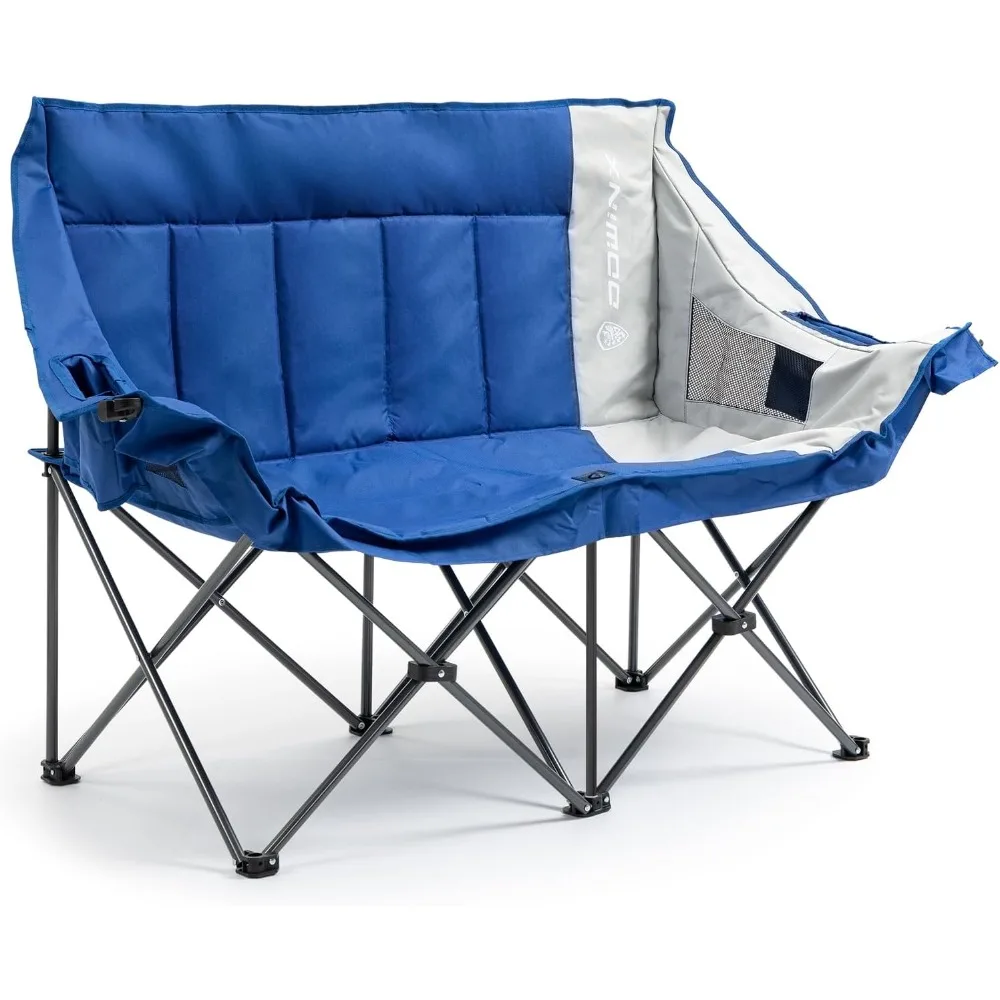 

Double Camping Chair Loveseat, Portable Folding Outdoor Lawn Chair with Padded Seats, Armrests, Side Pockets, 440lbs Capacity