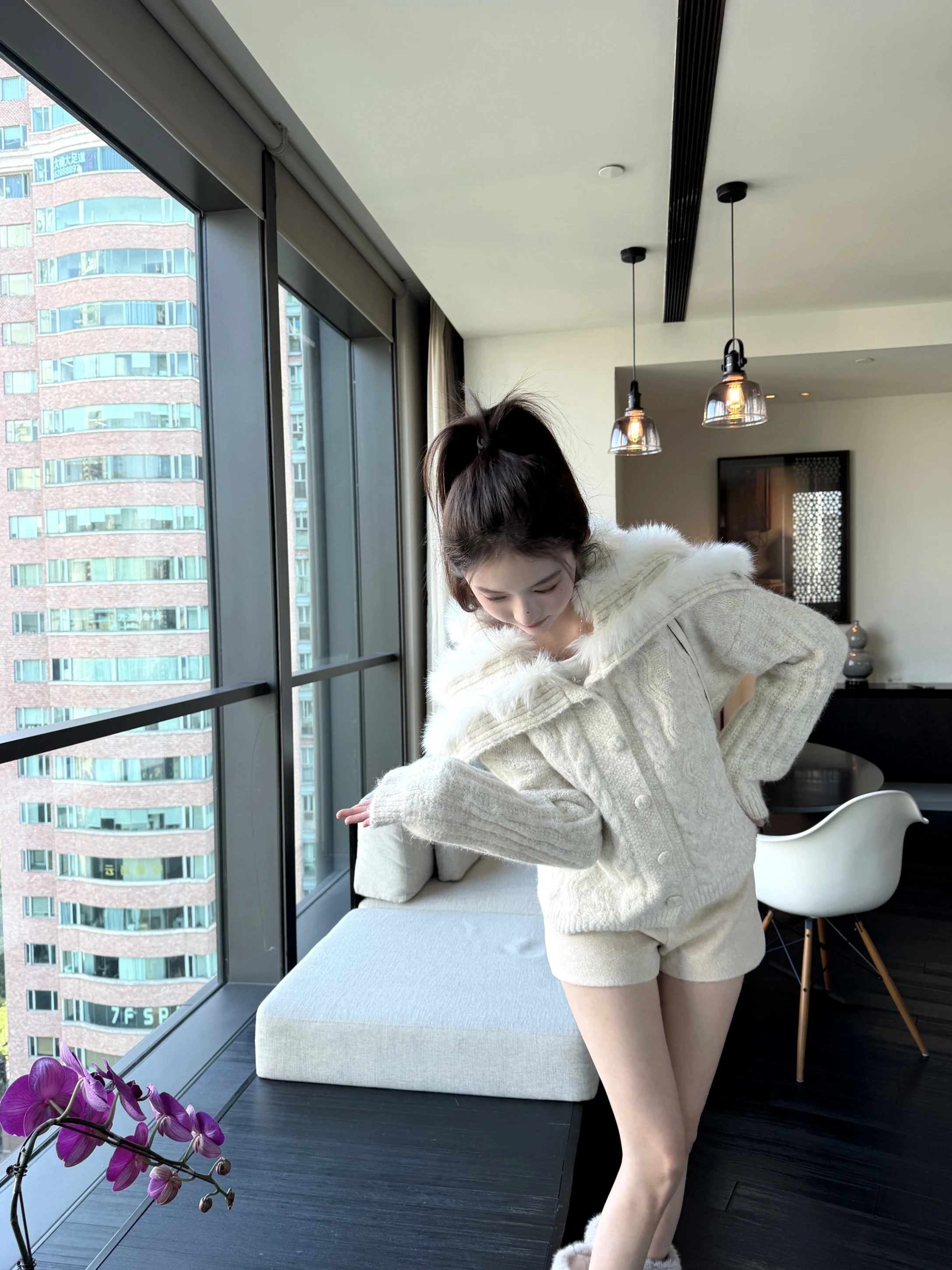 

Nemowu Winter Soft Fluffy Patchwork Knitted Sweater Large Collar Versatile Open Cardigan Casual Loose Fit Long Sve Top