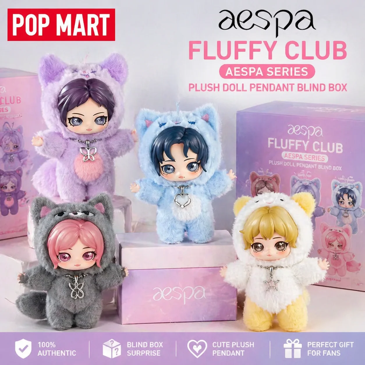 

POP MART Aespa Fluffy Club Series Blind Box Plush Doll Pendant Collectible Anime Toy Cute Desktop Decoration Gift for Fans