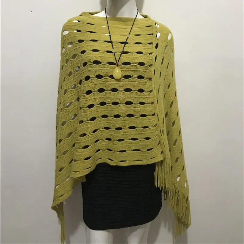 

2024 Spring Autumn Fashion Versatile Hollowed Out Cloak Coat Women Cloak Shawl Korean Loose New Trend Poncho Capes Yellow