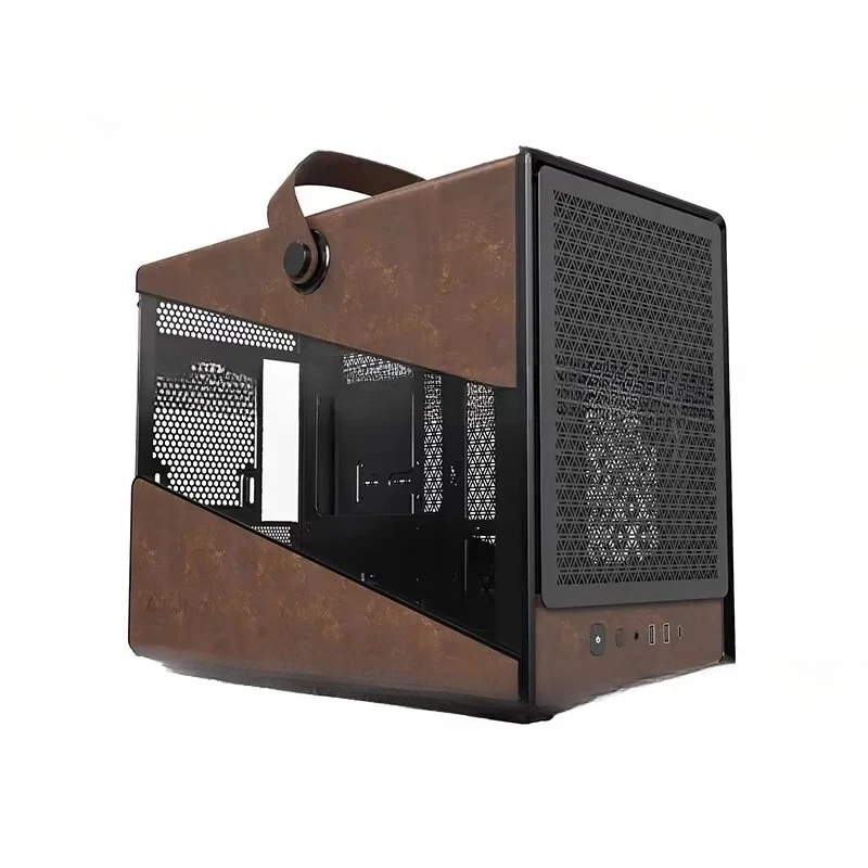 Deluxe Edition Leather Handheld 360 Water-cooled Computer Case Support M-ATX/ITX