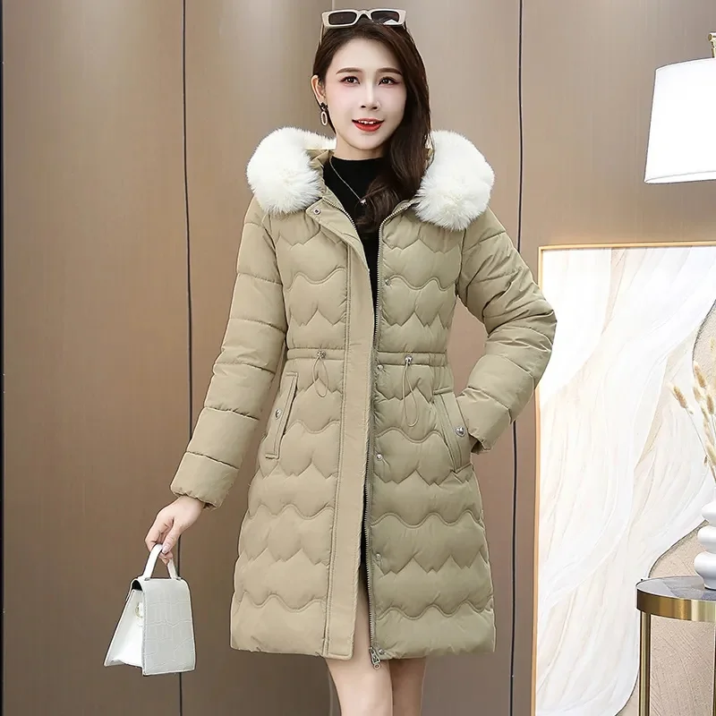 2025年冬 レディース ダウンジャケット ロング スリム 無地 コート 女性用ジャケット アウター パーカー ジップ ファーカラー