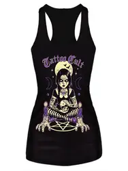 [あなたは秘密] ダークナイトムーンタンクトップouiji witchy女性ベストゴシックスカルバッドガールtシャツ原宿黒ストリートキャミソール