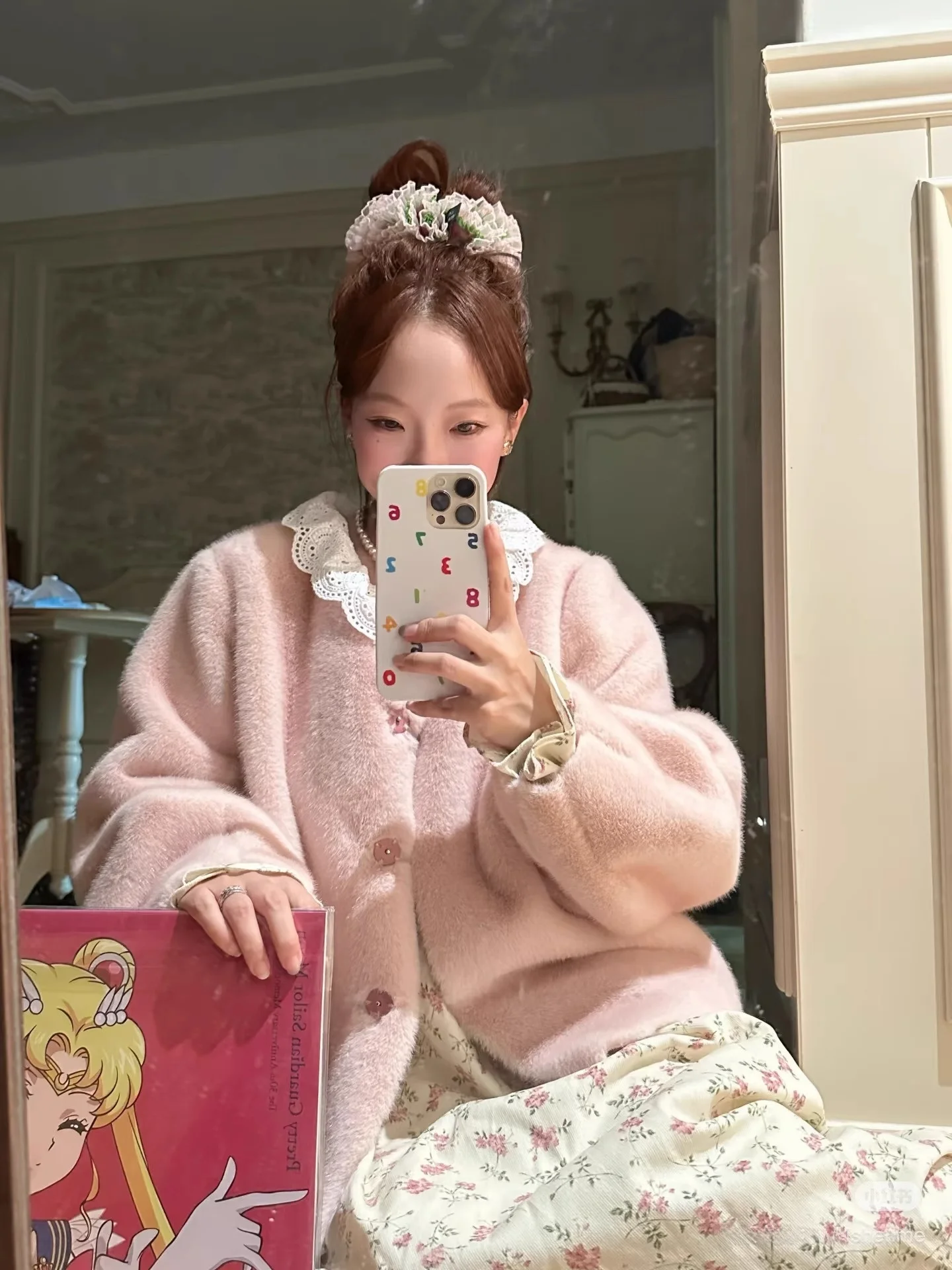 

ReallyWhy ort Fur Jaet Plu Warmth Japanese Sle Women's Coat Slimming Effect Long Sve Button Closure Floral Collar