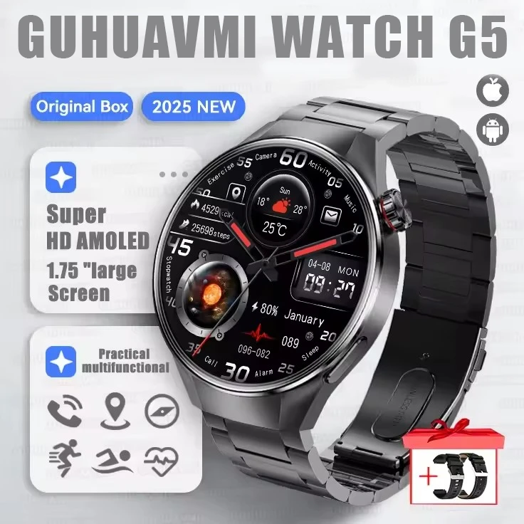2025 New Originl Watch G5 PlUS Smart Watch 1.75" HD AMOLED Screen GPS track Heart Rate Bluetooth Call Compass Smartwatch for Men