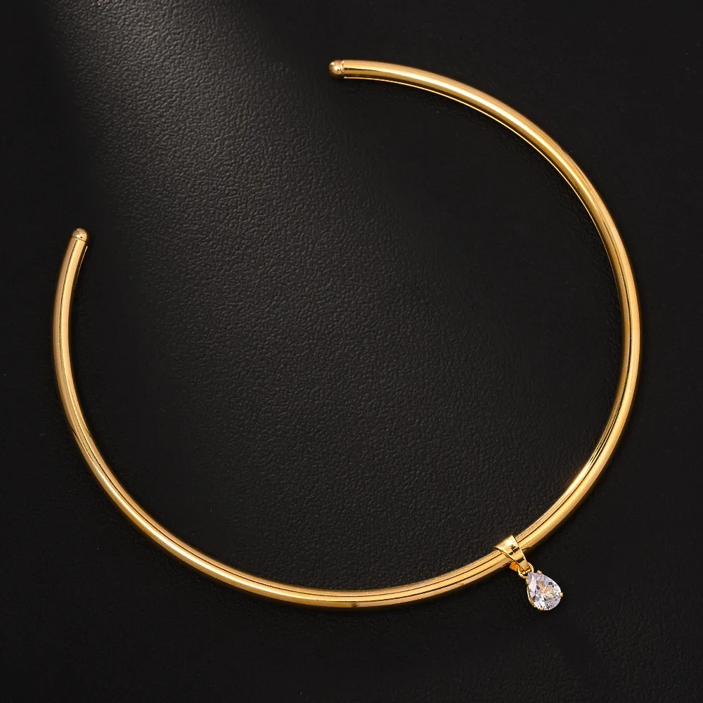 جديد الفولاذ المقاوم للصدأ Waterdrop شكل قلادة القلائد موضة مقاوم للماء هندسية طوق معدني افتتاح قلادة مجوهرات بسيطة #2