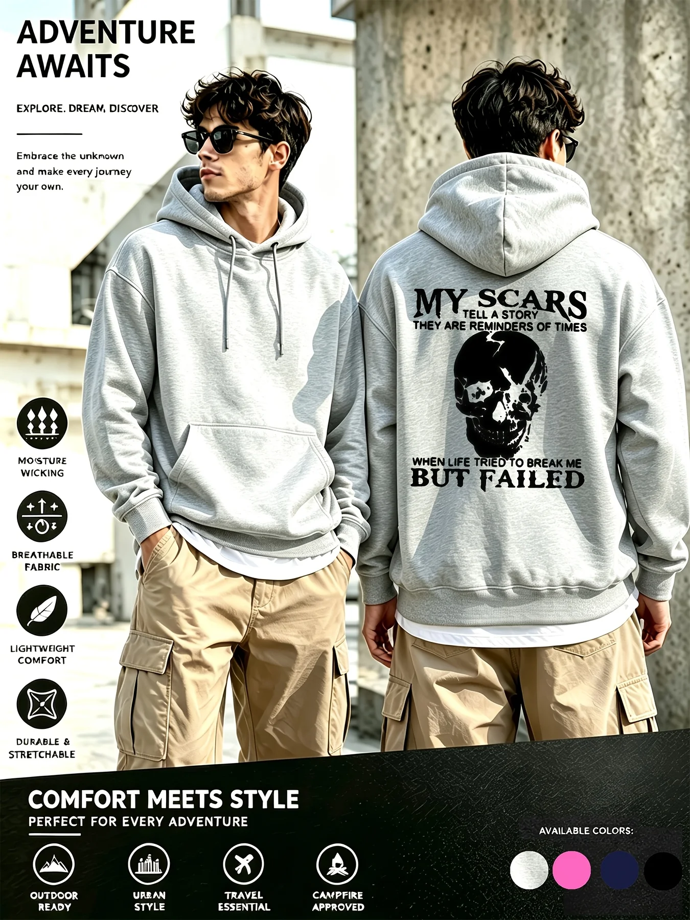 Men's Loose Hooded Sweatshirt, Extended Drawstring Shoulder Kangaroo Pocket Pullover Hoodie, Daily Casual Basic Top