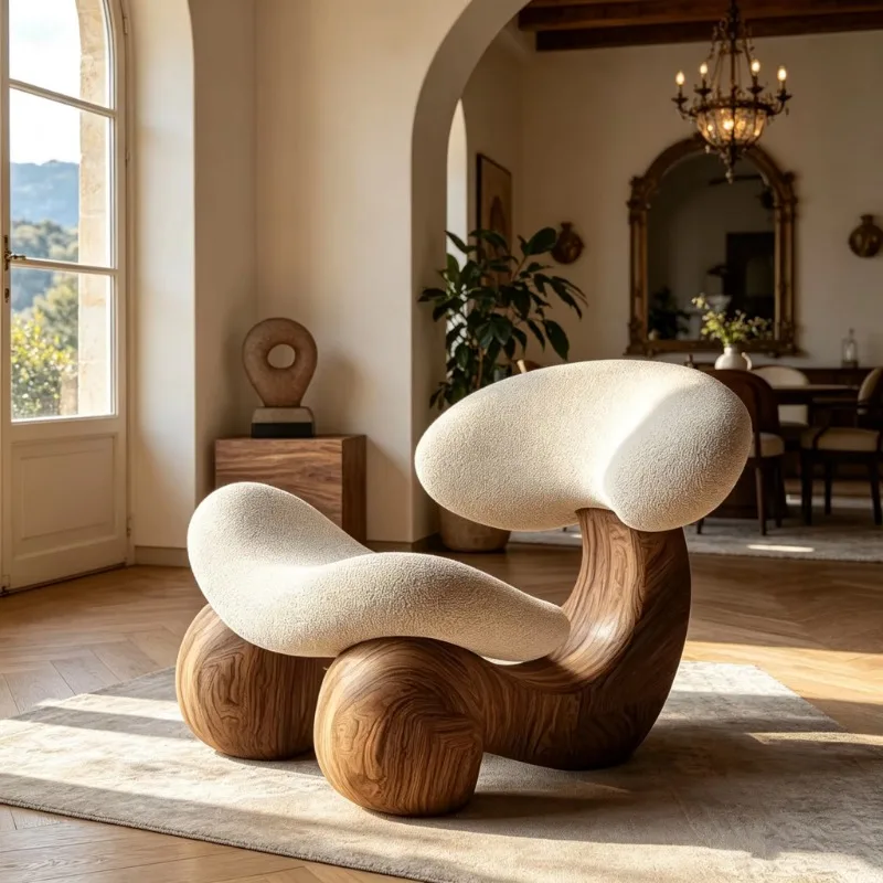 Art style chair Solid wood frame fabric casual single recliner