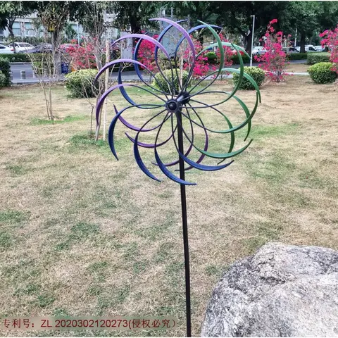 야외 정원 풍차 장식 마당에 대 한 2 레이어 회전 철 공예 무지개 컬러 금속 바람 회 전자 날씨 방지 잔디 예술