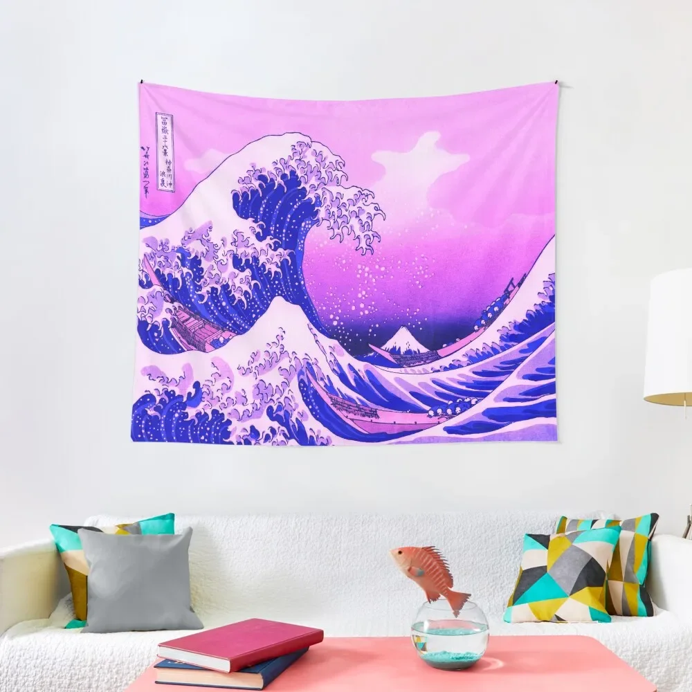 

Great Wave Vaporwave Aesthetic Pink Kanagawa Japanese Tapestry Home Decorations Room Decorator Tapestry