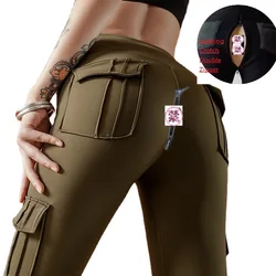 La apertura de la cremallera es conveniente para mujer, pantalones de Fitness con bolsillo, elásticos, ajustados, Sexy, cremallera deportiva