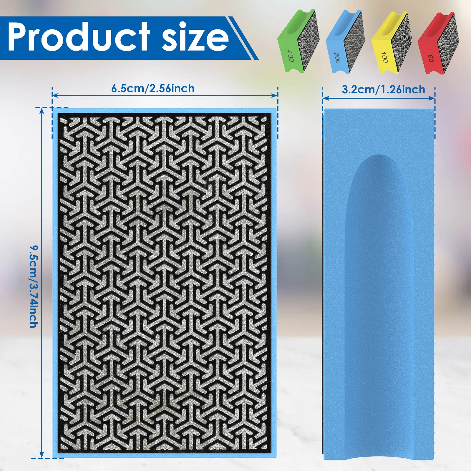 4pcs Diamond Hand Polishing Plates Reusable Hand Polishing Pad Kit 60/100/200/400 Grit Cutting Sand Block Kit