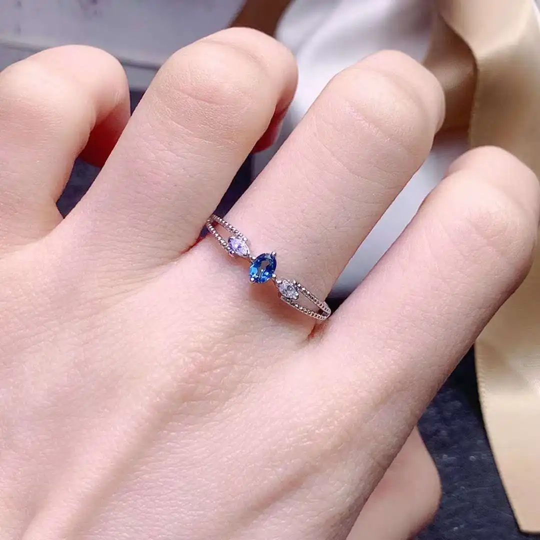 

New Natural London Blue Topaz Ring 3x4mm Blue Sapphire Rose Gold white gold 925 silver inlaid for women