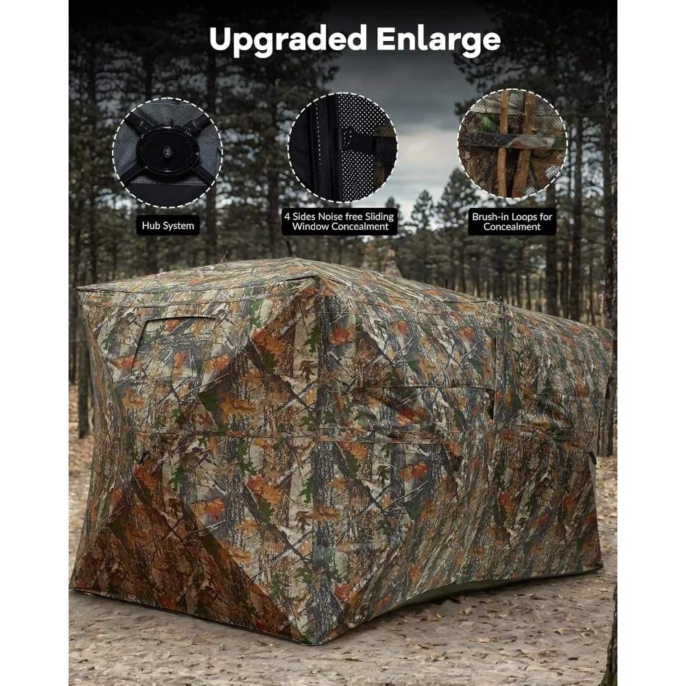 Pop Up Ground Hunting Blind with 270° See Through View Windows 4-6 Hunters Waterproof Camouflage Hunting Tent Sturdy Carry view 3