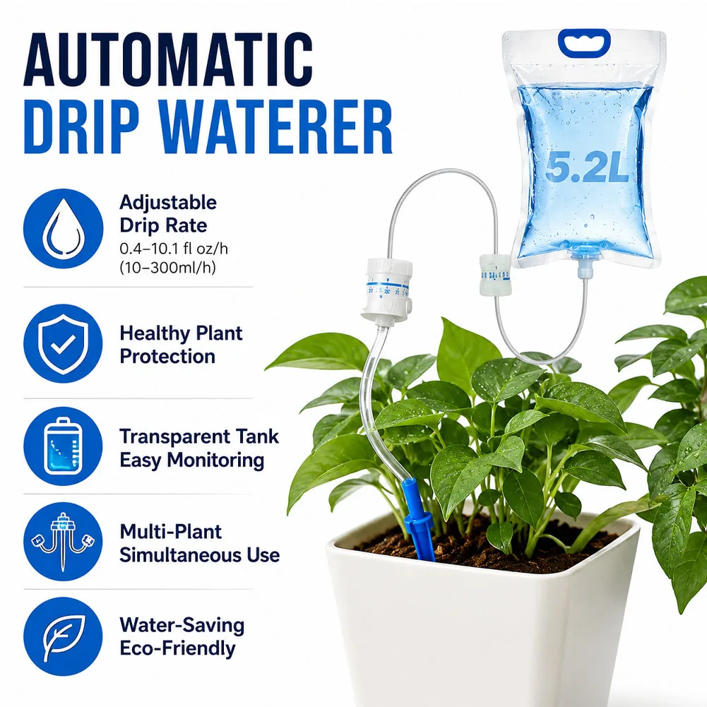 Adjustable 5.2L Automatic Watering Device Plant Watering Bag Control Of Water Dripping Flow Water Bag Lazy Travel Dripper
