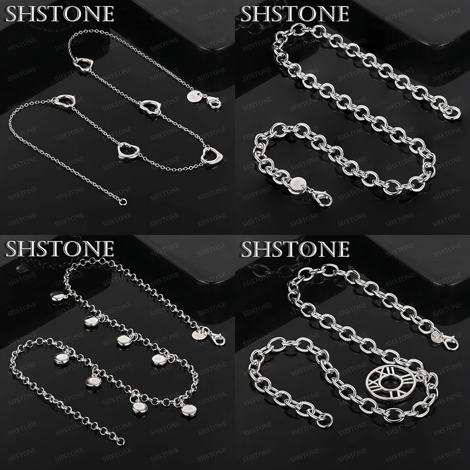 

45cm 925 Sterling Silver Heart Round Roman Numeral Round Chain Necklace Lady Charm Jewelry Accessories Anniversary Party Gift