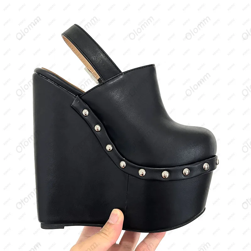 Olomm جديد وصول المرأة منصة مضخات مثير رصع أسافين عالية الكعب جولة تو حذاء أسود أنيق السيدات زائد الولايات المتحدة حجم 5-15