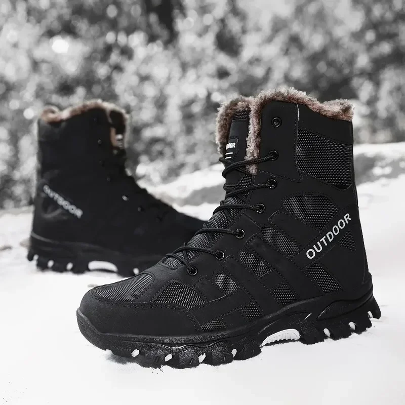 Winter Tactical Combat Men Boots Outdoor Men Walking Hiking Shoes Breathable Non-slip Men Ankle Boots Plush Keep Warm Snow Boots