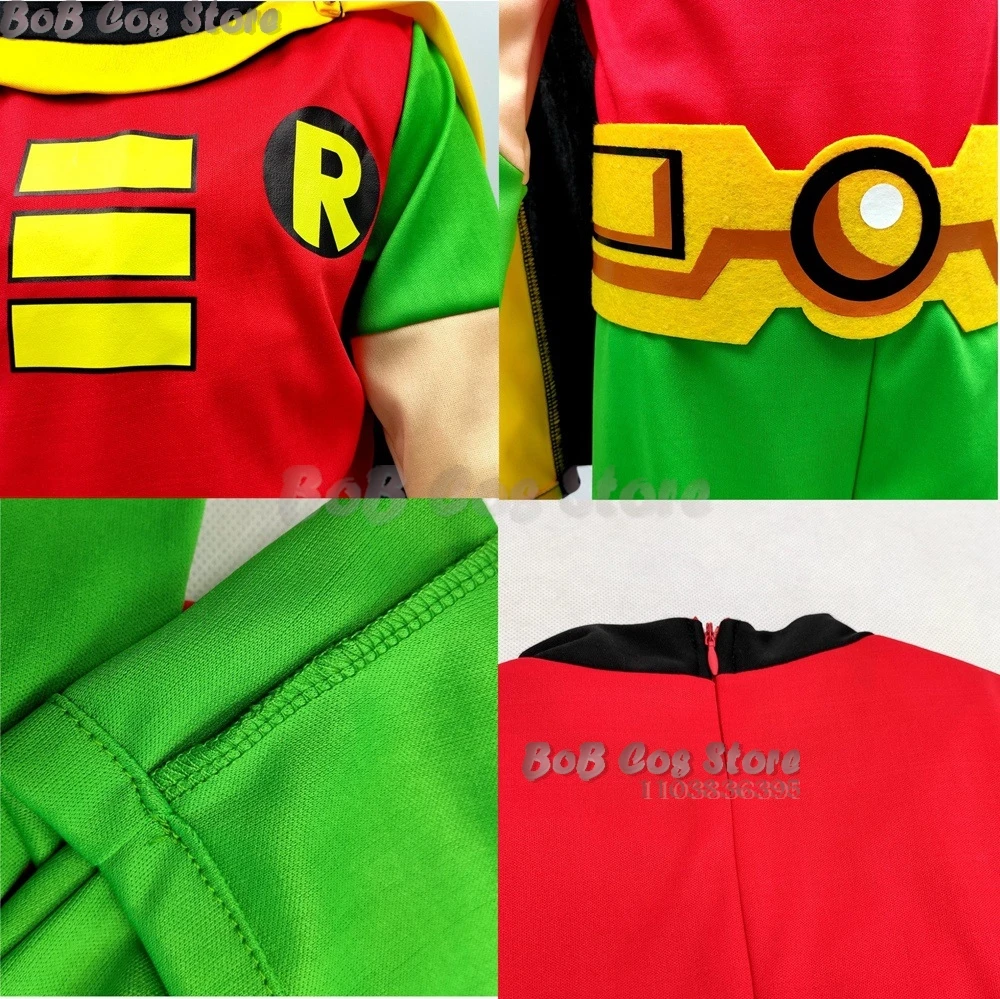 Robin Cosplay Kids Anime Cartoon Teen Comic Titans Superhero Robin Grayson Jumpsuit Costume Wig Halloween Uniform Party Roleplay