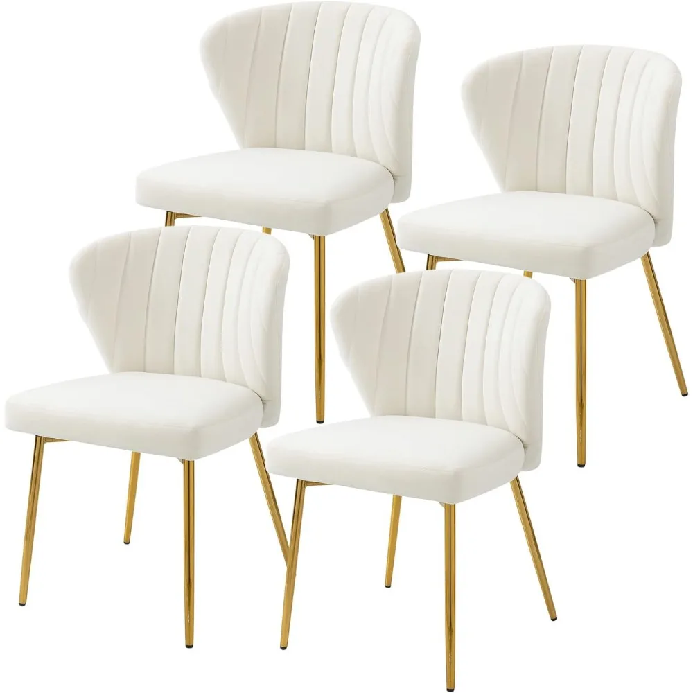 Dining Chair Set of 4 with Golden Metal Legs, Tufted Upholstered hairs, Modern Velvet Dining Chair