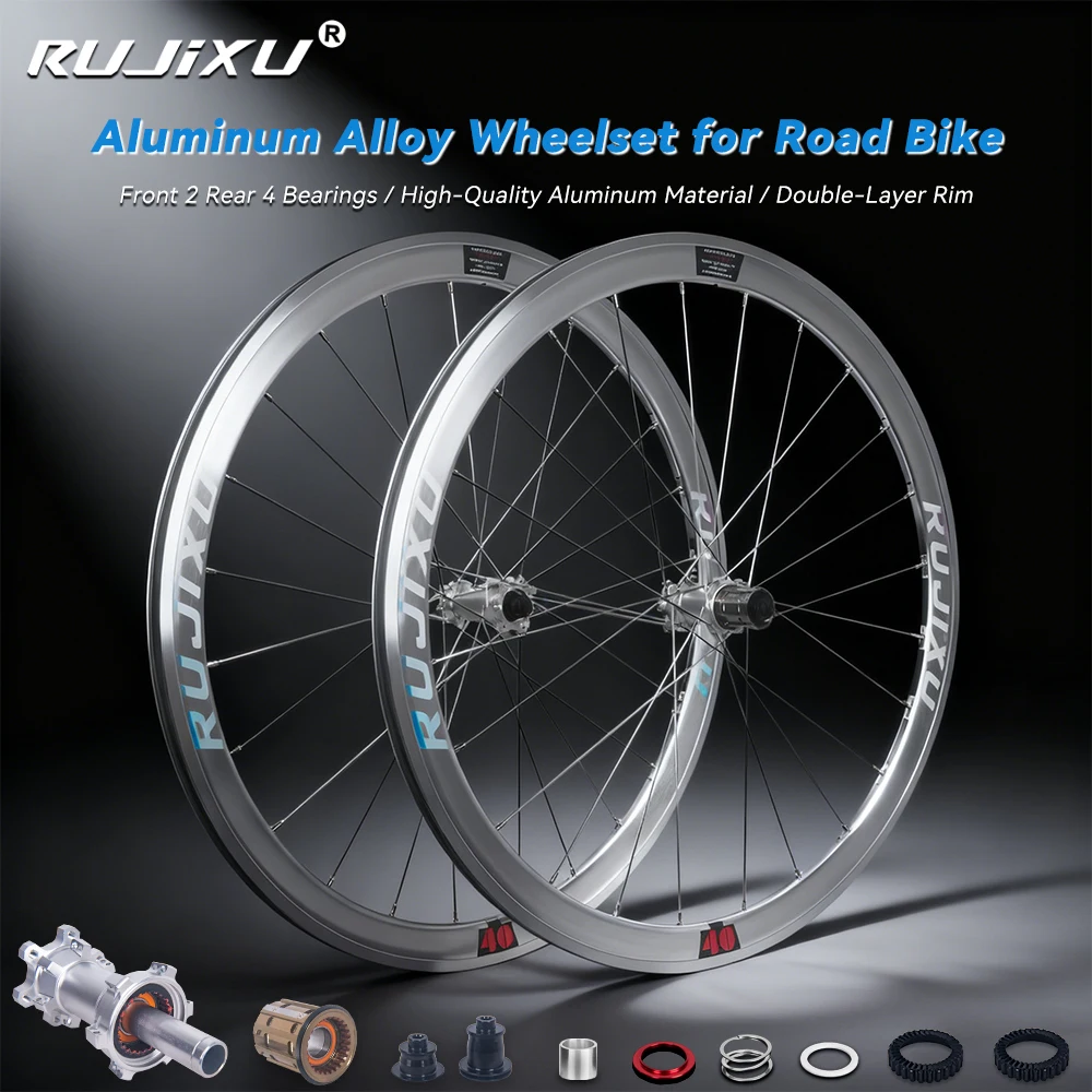 RUJIXU 700C 36T 60T Ratchet Silver Aluminum Disc Wheelset 30 40 50mm Deep 16mm Wide 6-Bolt QR Thru Axle HG XDR 8-12 Speed Wheels
