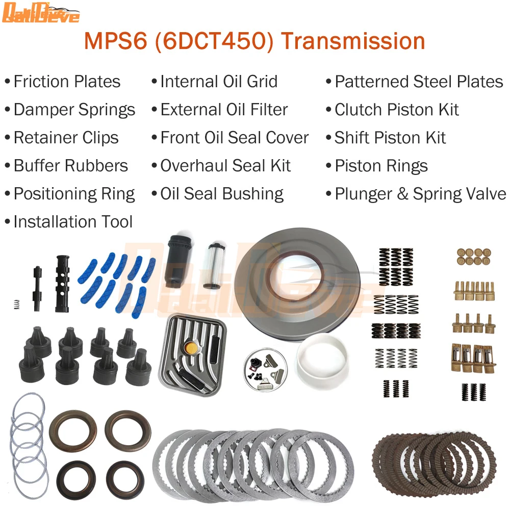 MPS6 6DCT450 Transmission Rebuild Parts Kit Clutch Spring Retainer Clip Front Cover Oil Filter Piston Seal For Ford Volvo
