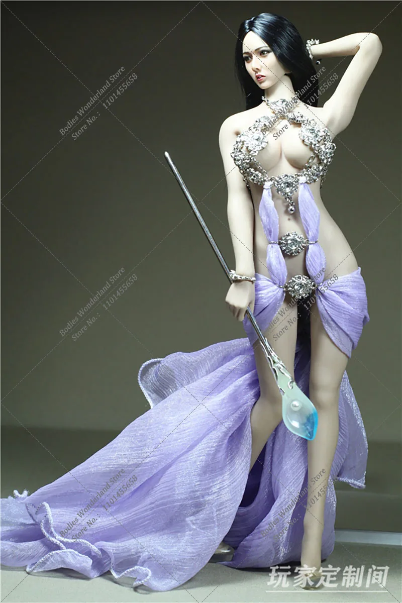 Customized 1/6 Sexy Women Metal Backless Sparkling Starlight Veil Tail Skirt Long Evening Dress fit 12'' Largest Mid Largest Bod image 6
