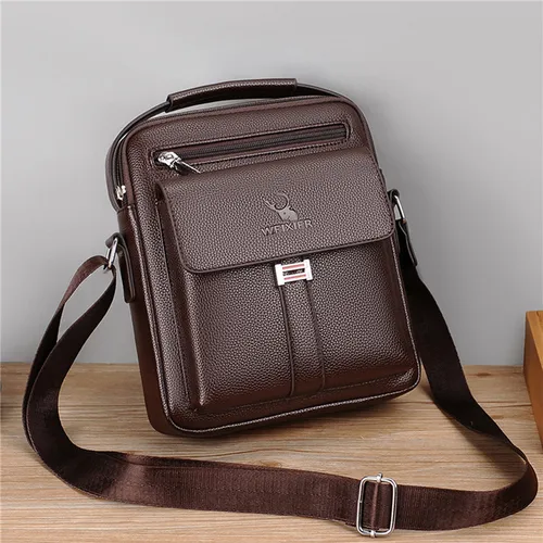 Imagen 2 del producto Bolsos de hombro tipo bandolera para hombre, bolsos Vintage impermeables para hombre, bolso de cuero PU de gran capacidad, bolsos de mensajero para hombre, bolso de mano
