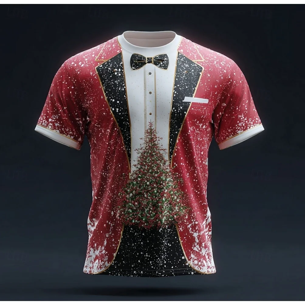 Personalized Christmas Men's Holiday Short-Sleeve T-Shirt Christmas-Themed Design Relaxed Fit Crew Neck Breathable Top