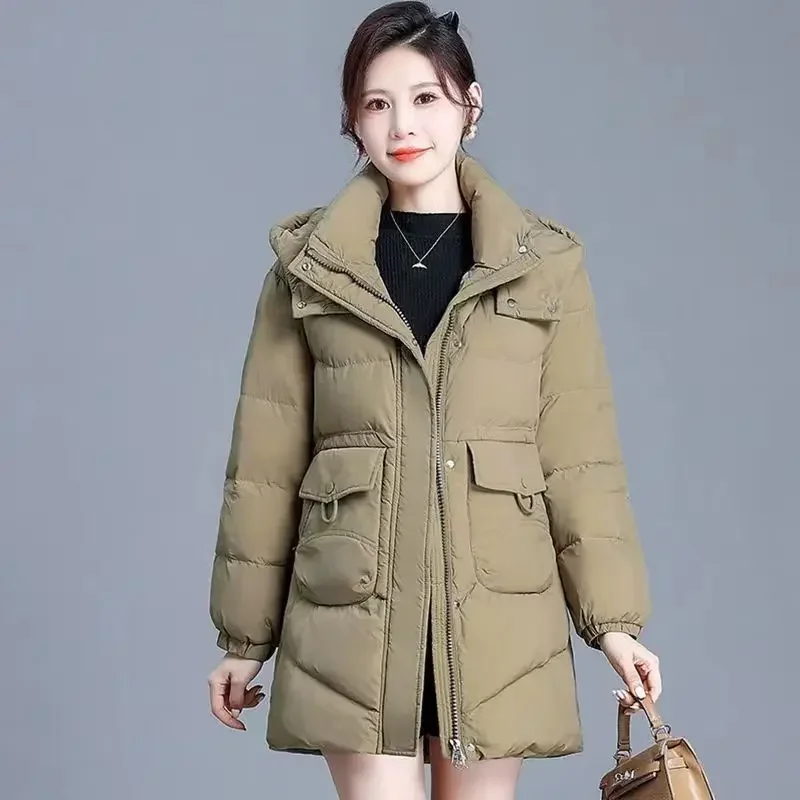 Chaquetas de plumón de algodón con capucha para mujer, Parkas cálidas, abrigos de invierno, ropa de nieve, novedad de 2024