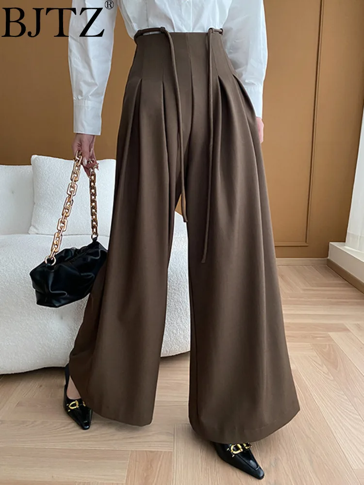 

BJTZ Temperament Commuting High Waist Lace Up Slimming Suit Wide Leg Pants For Women 2024 Spring Autumn New HL711