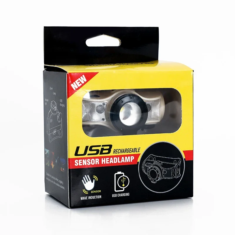 Headlamp Flashlight, Rechargeable LED Headlamps, with Motion Sensor, Red Light, 4 Modes Lightweight Waterproof, Rotary Zoom