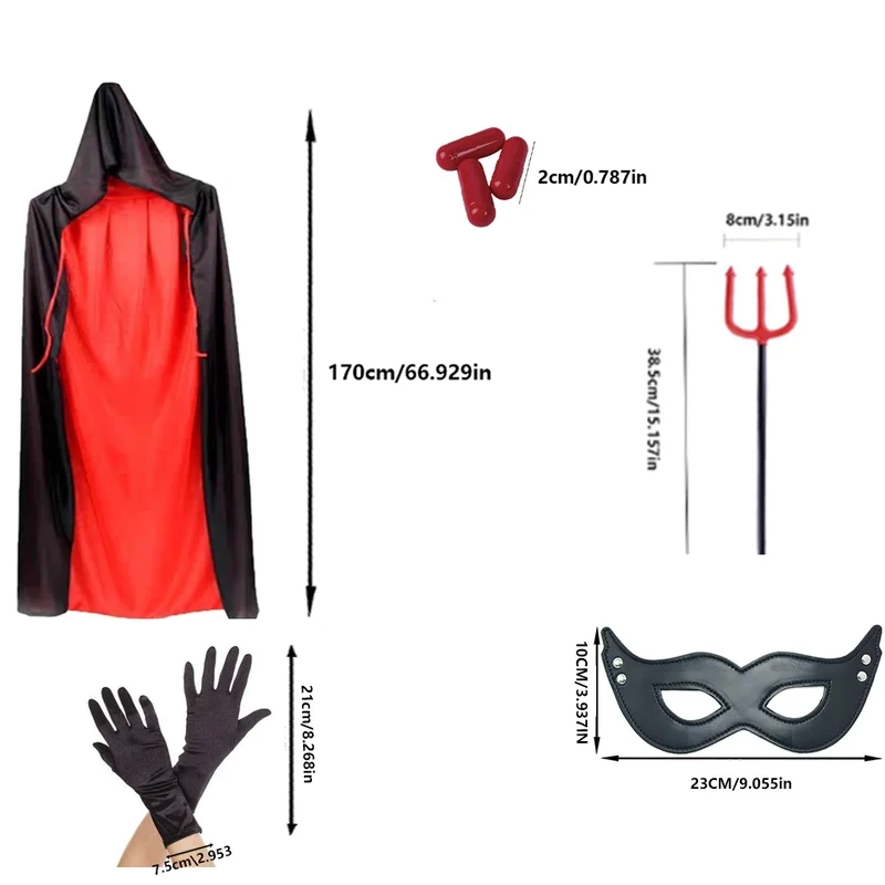 

Halloween Devil Suit, Devil Satan Lucifer, Mask, Cloak, Fork, Strange Clothes, Suitable for Party Festivals and other scenes