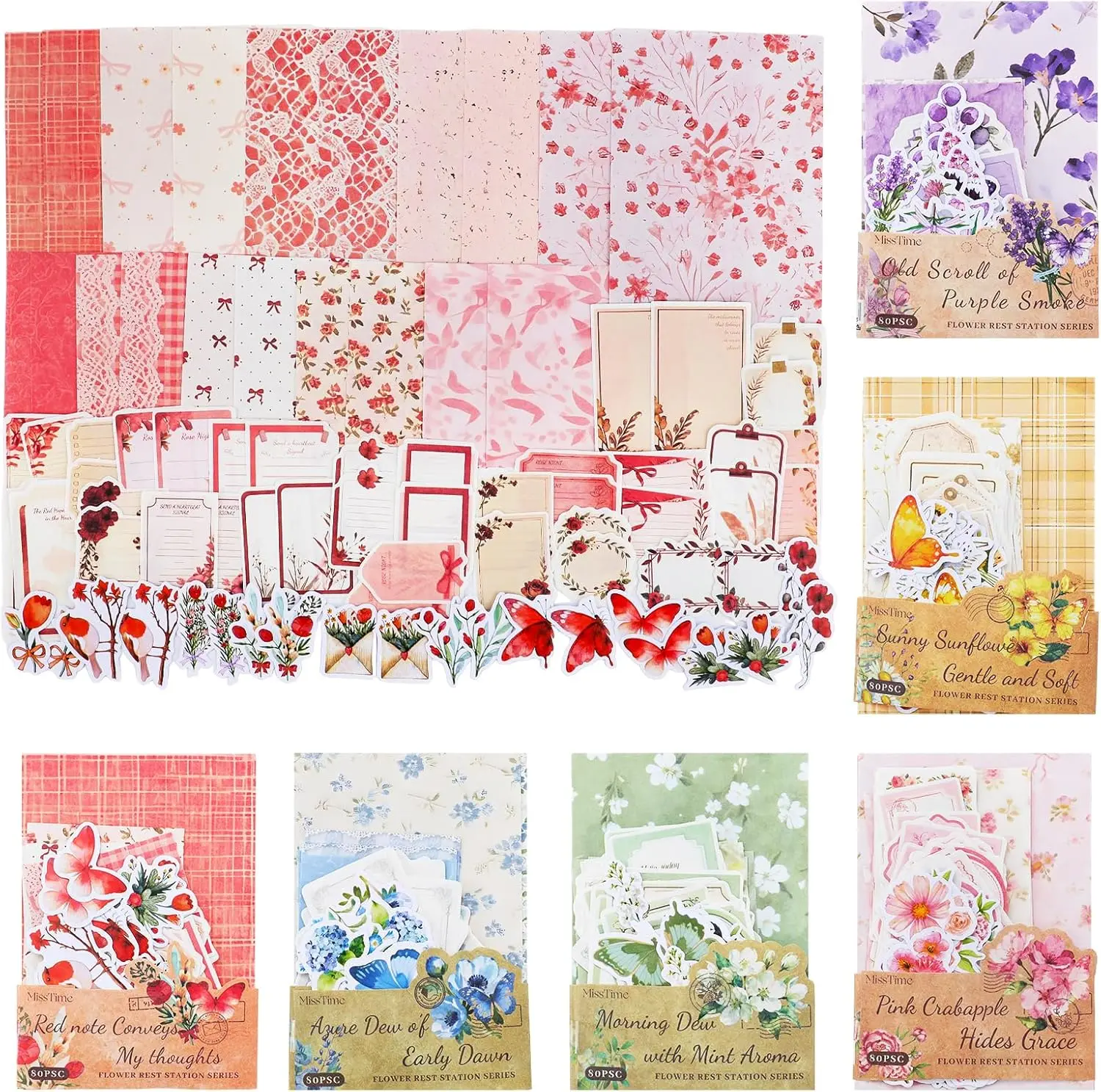

480 Pcs Floral Scrapbook Paper Stickers for Journaling Planner Album Spring Supplies
