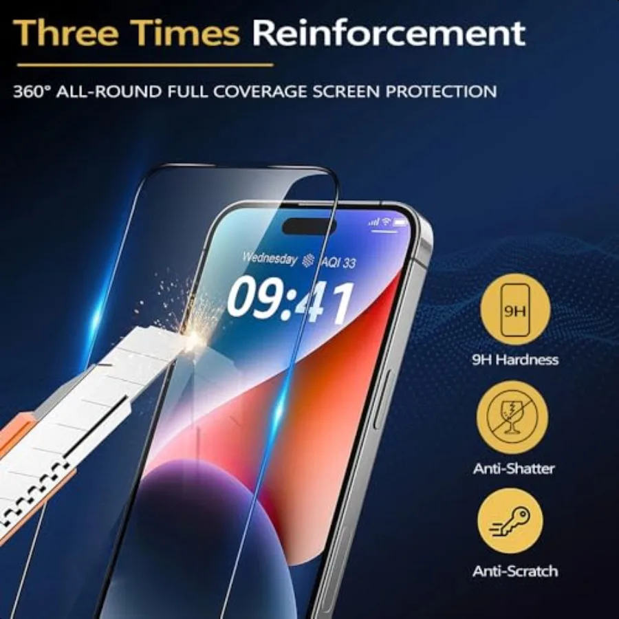 Proteggi schermo pieghevole in vetro temperato Fenzer per iPhone 16 Pro [6,3 pollici] Pellicola in vetro temperato amichevole 9H Hardn HD
