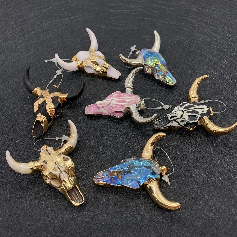 1pc Natural Stone Acrylic Necklace Pendants for Jewelry Making Charm Animal Bull Head Amulet DIY  Accessories  45x46mm Designer - Image 5