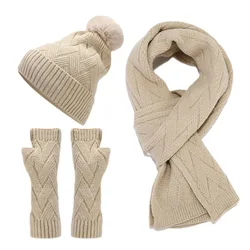 New men's women's autumn winter outdoor warm hats gloves scarves three piece set solid color knitted hat set conjuntos 3 piezas