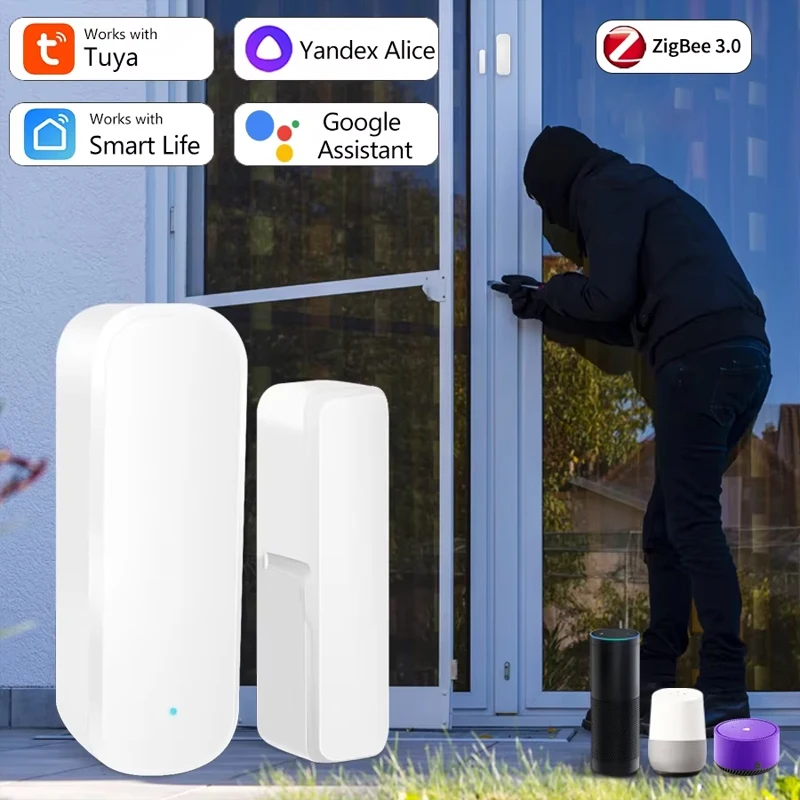 Tuya Zigbee مستشعر نافذة الباب الذكي كاشف إغلاق مفتوح لاسلكي إنذار أمان المنزل الذكي يعمل مع مساعد Alexa Google