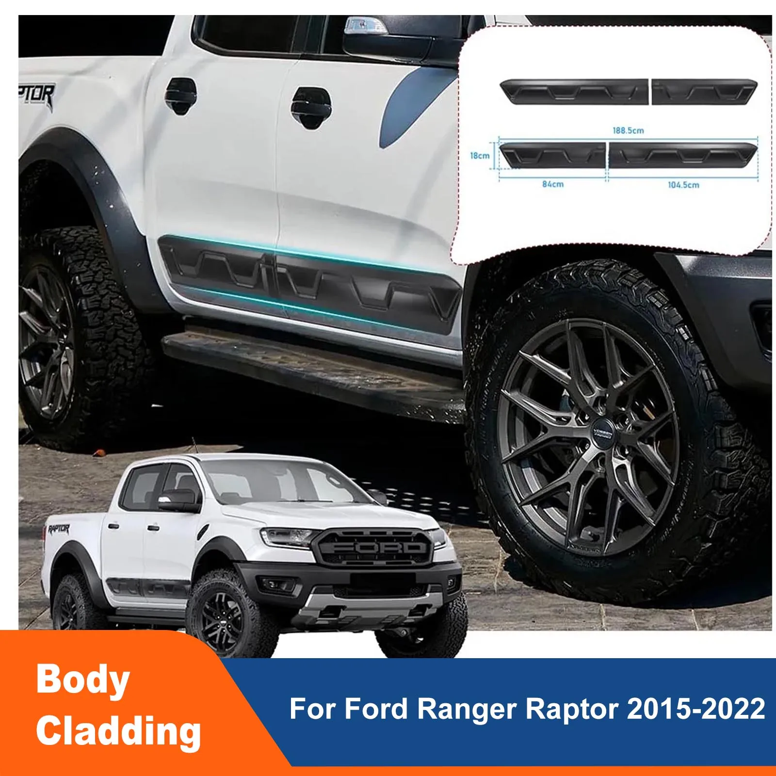 Slim Side Door Body Cladding Molding For Ford Ranger Raptor 2015-2022 Double Cabin 4 Door Car Accessories