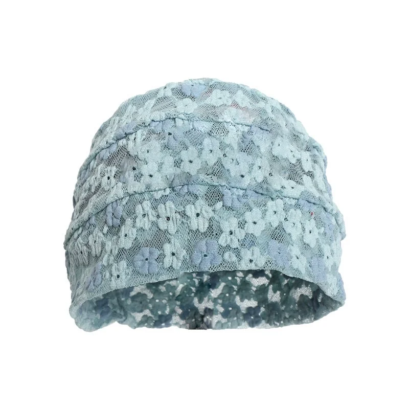 Women's Blue Lace Floral Beanie: Lightweight, Breathable Summer Hat – Unique, Vintage Style That Flatters The Face