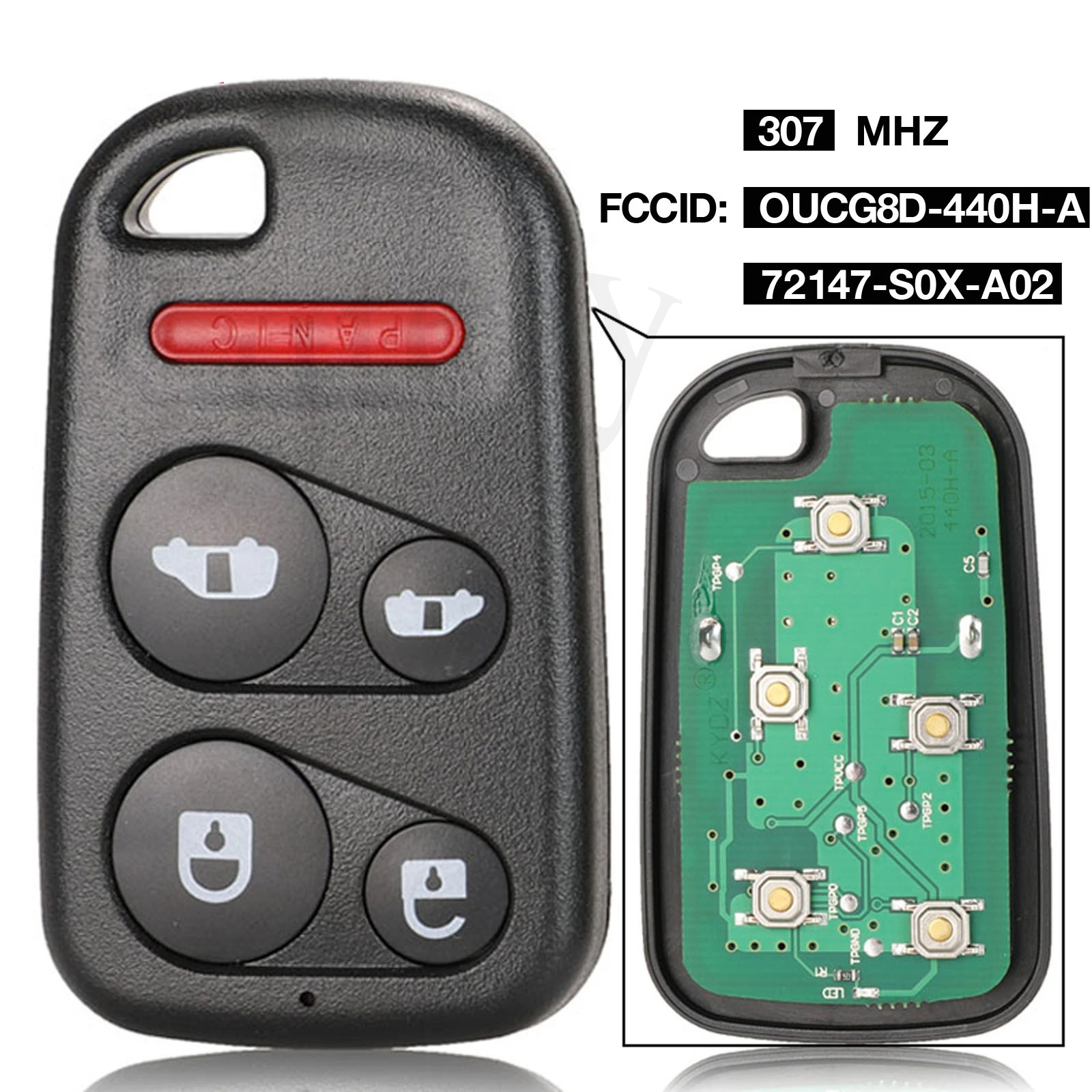 

jingyuqin 307MHz 5 Buttons Keyless Remote Car Key Fob ID46 Chip OUCG8D-440H-A G8D-440H-A 72147-S0X-A02 Fit for Honda Odyssey