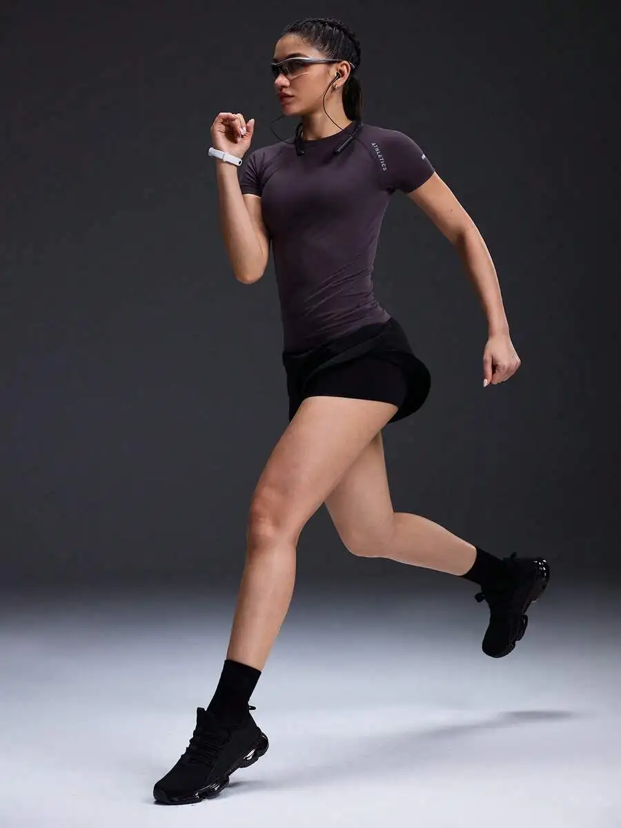 

Womens Round Neck Short Sleeve Sports T-Shirt Breathable Quick Dry Athletic Gym Top
