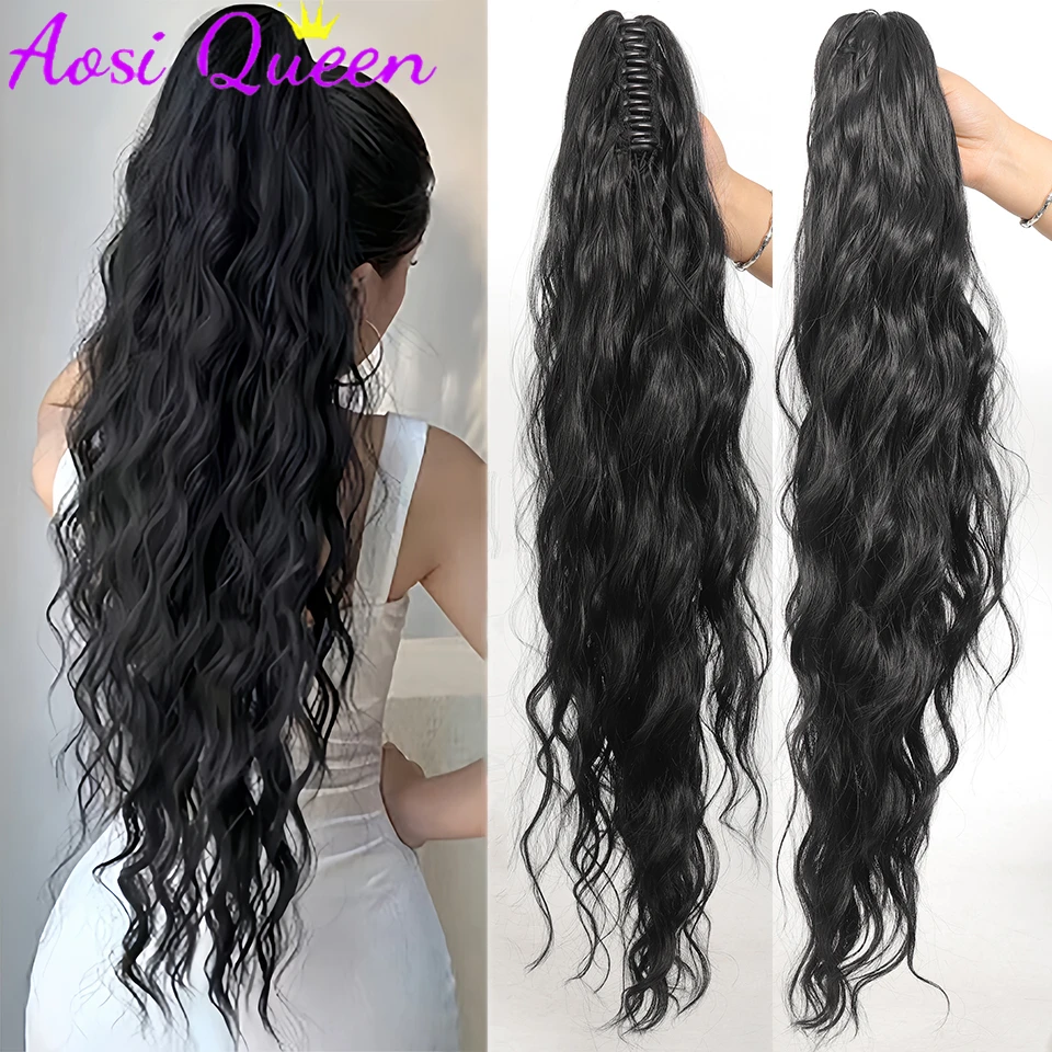 AOSI 28inch Ponytail Extension Synthetic Claw Clip in Hairpiece Wavy Ponytail Hair Extensions Long Pony Tail Hairpiece for Women