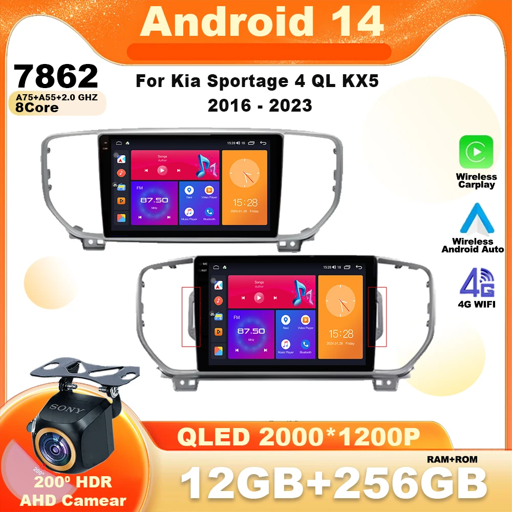 

Android 14 For Kia Sportage 4 QL KX5 2016 - 2023 Car Radio Player Multimedia Stereo Navigation GPS 4G WIFI QLED BT No 2din dvd