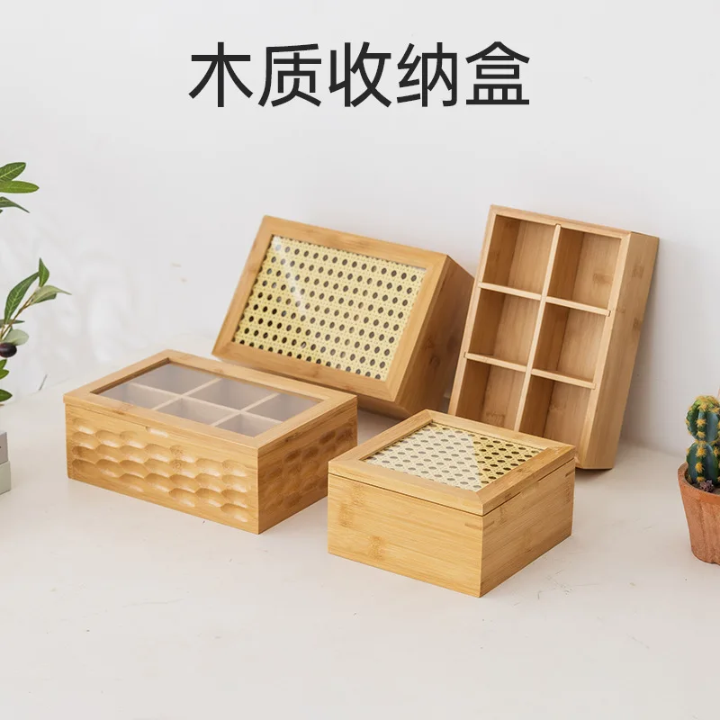 Wooden tea bag storage box Office pantry Coffee capsule storage rack Desktop rack