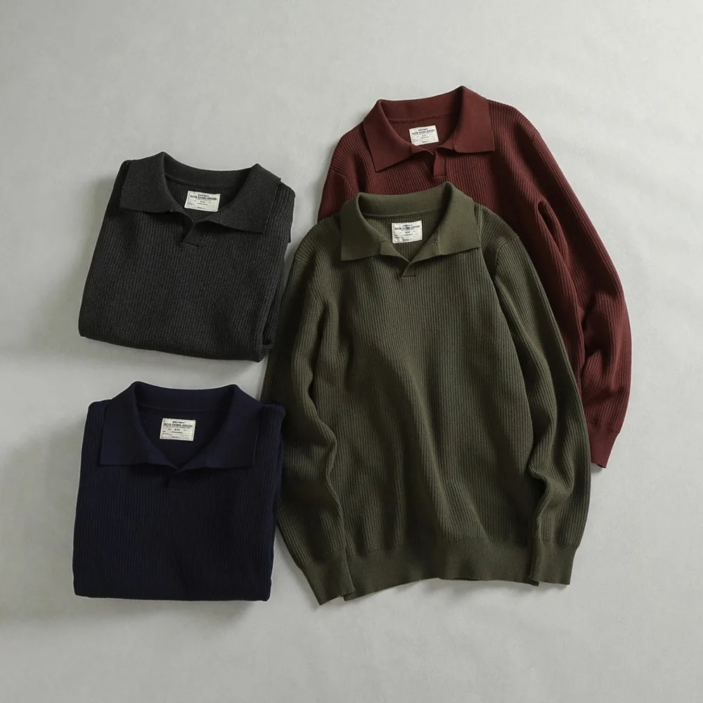 

100% cotton men's sweaters, American retro trendy polo shirts and sweaters