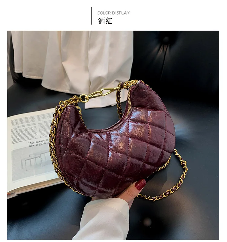 PU Leather Women Luxury Designer Handbag Purses 2024 Fashion Vintage Double Zipper Half Moon Crescent Shoulder Bags