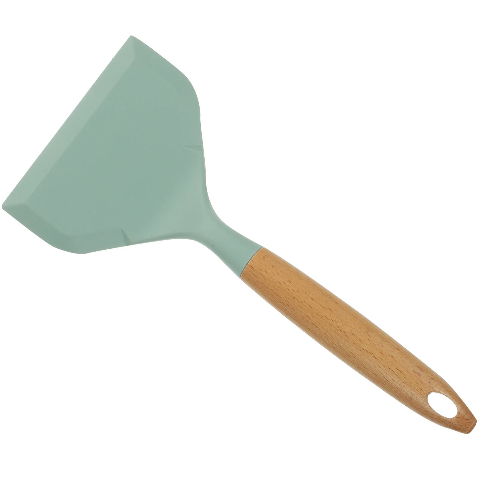 

Silicone Spatula Non Stick Flat Pan Slotted Wood Handle Cooking Shovel Steak Frying Tool Large Size Green Portable Kitchen